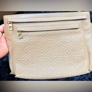 LOEWE very clean, good as new condition!!! Embossed Anagram Taupe crossbody.
